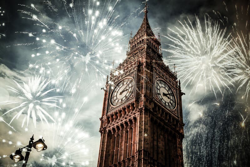 new Year in the city - Big Ben with fireworks