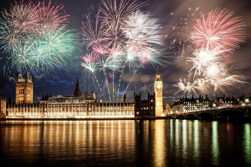 New Year in the city - Big Ben with fireworks