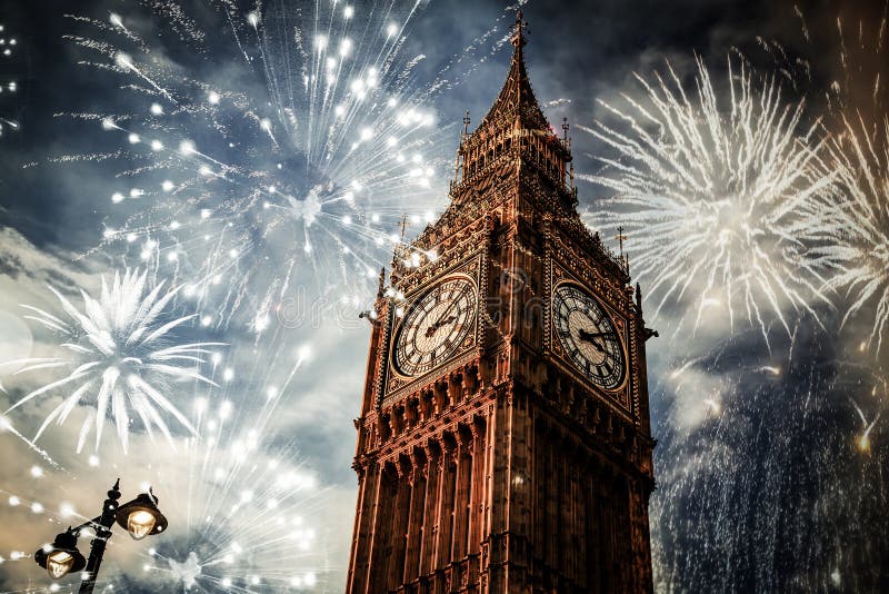 New Year in the city - Big Ben with fireworks