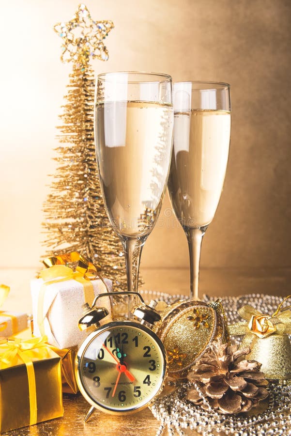 New Year composition with champagne and gifts