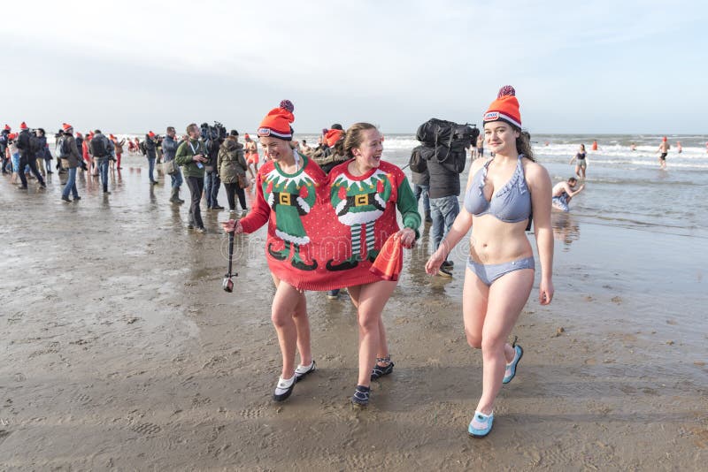 New year dive at Scheveningen 2018 royalty free stock photography New year dive at Scheveningen 2018 royalty free stock photography