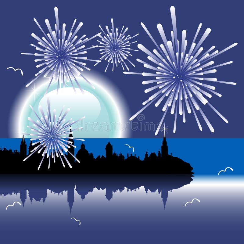 New Year with fireworks vector illustration
