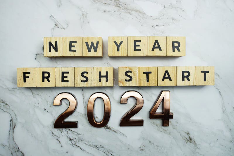 New Year Fresh Start 2024 Text on Marble Background Stock Photo Image
