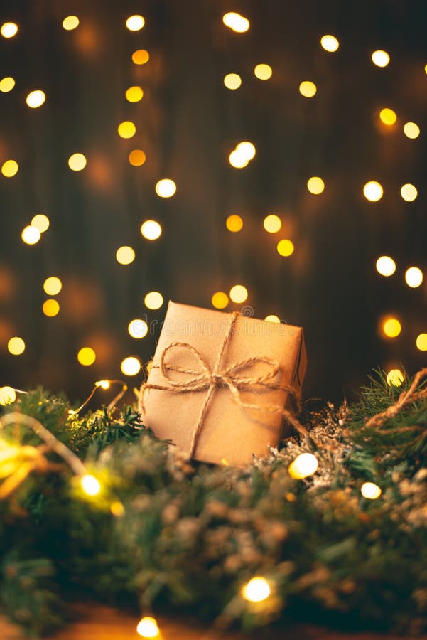 New Year Gift Box Wrapping on Kraft Paper Stock Image Image of