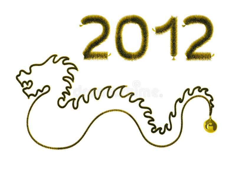 New Year. Gold Dragon on White Background Stock Illustration