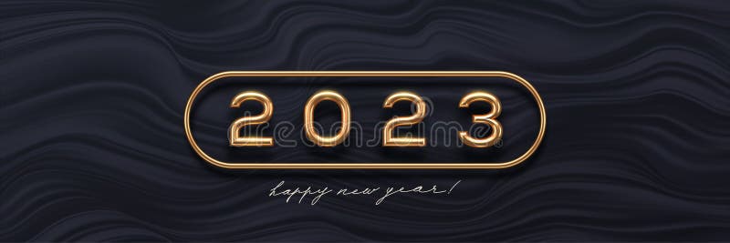 New Year Golden Logo Abstract Black Waves Background Greeting Design Realistic Gold Metal Number Year New Year Golden 258406664 