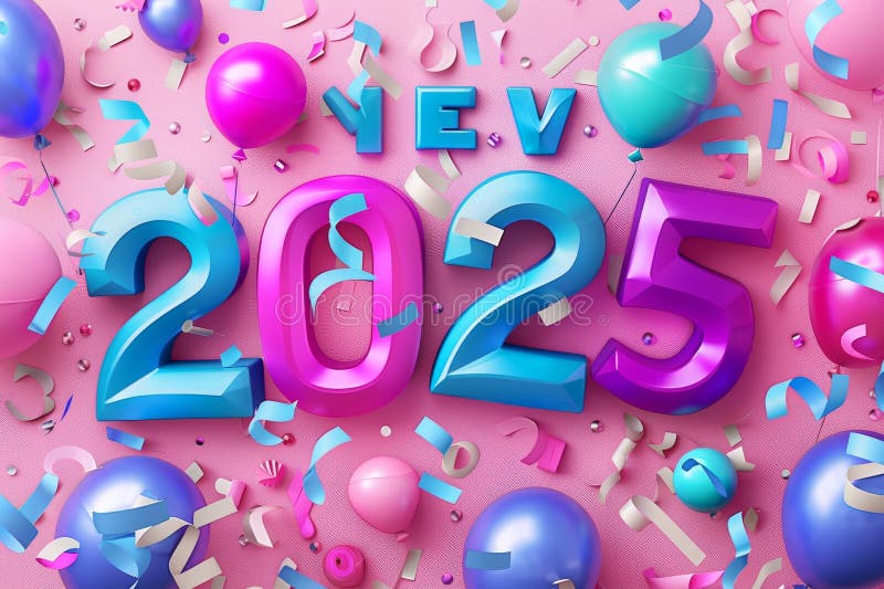 2025 New Year Greeting Card with Lettering Numbers 2025, Creative Calendar Template Stock