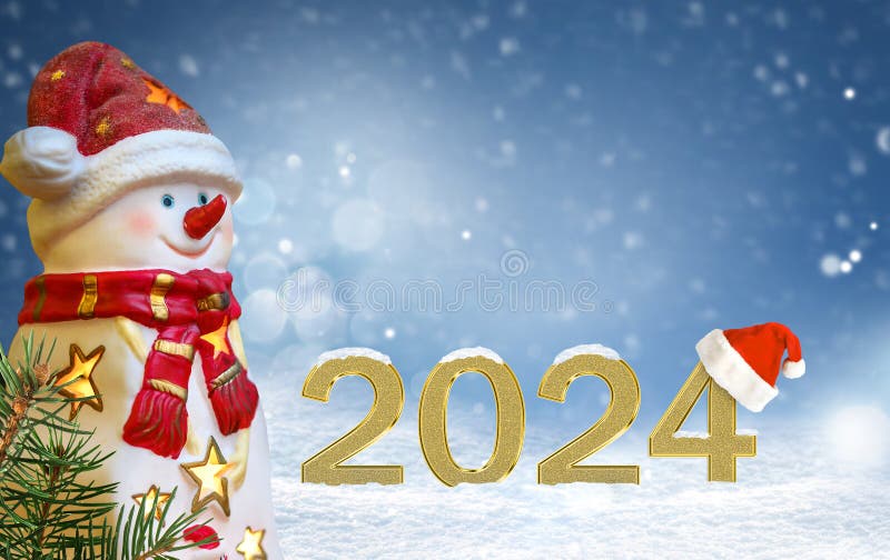 New Year 2024 Greeting Card on Snowy Background Stock Image Image of