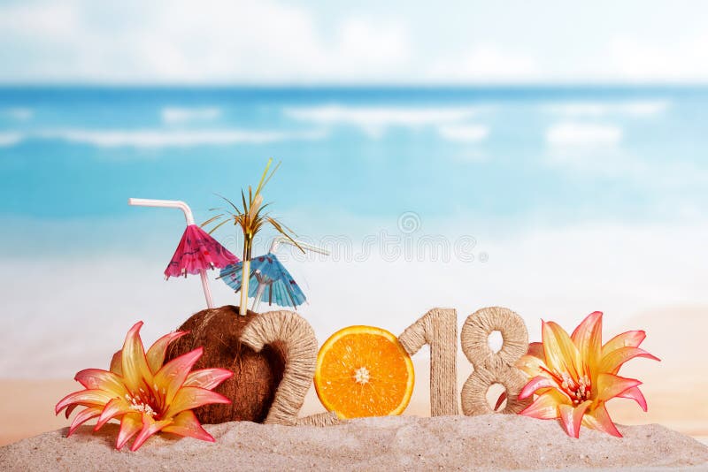 New Year inscription 2018, half of orange instead of numbers 0, stock image New Year inscription 2018, half of orange instead of numbers 0, stock image