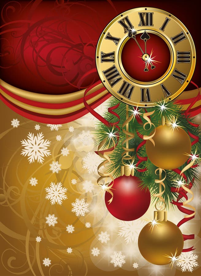 new-year-invitation-card-with-xmas-clock-stock-vector-illustration-of