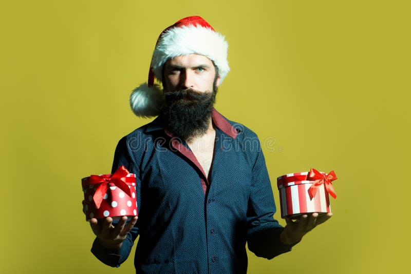 New year man with presents royalty free stock photography New year man with presents royalty free stock photography