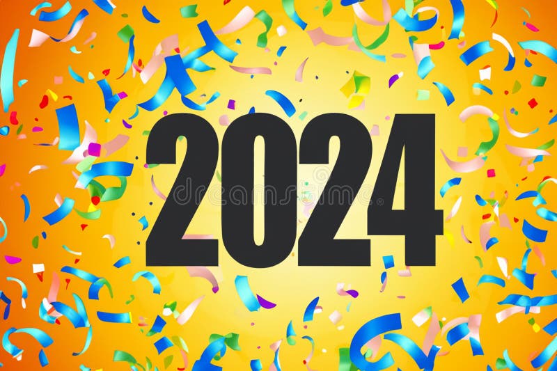 2024. New Year, 2024. Numbers on a Background of Confetti. Horizontal