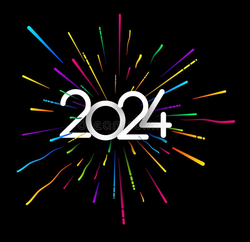 New Year 2024 Paper Numbers for Calendar on Colorful Background Made of