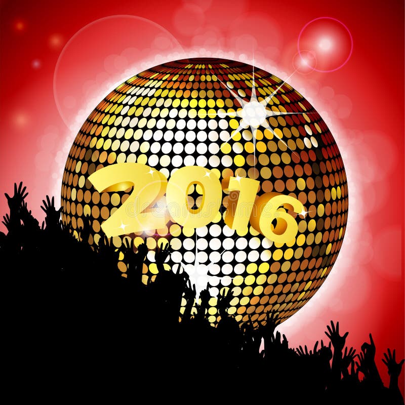 New Year Party 2016 with Disco Ball and Crowd Stock Illustration Illustration of eps10, year