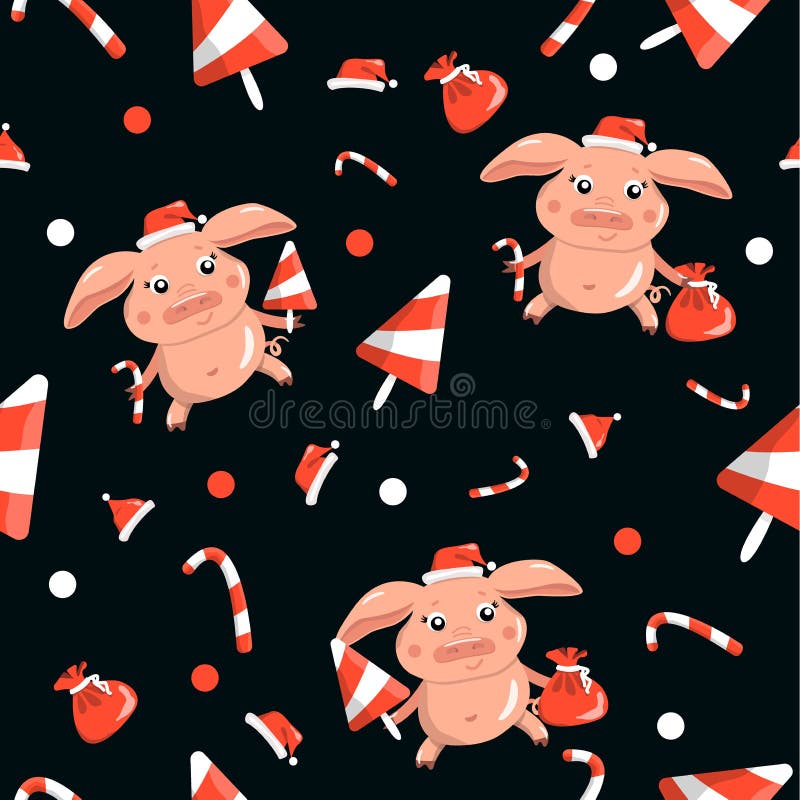 New year pattern with piglets, sweet seamless on black background royalty free illustration New year pattern with piglets, sweet seamless on black background royalty free illustration