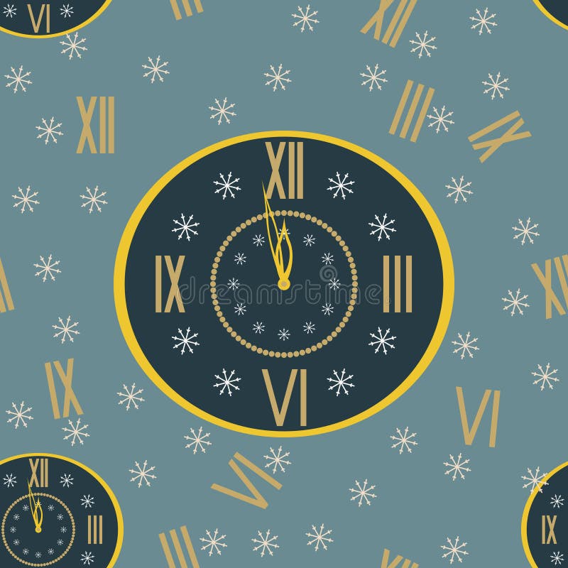 New Year print of clock shows few minutes before midnight stock illustration New Year print of clock shows few minutes before midnight stock illustration