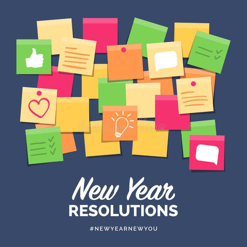 New year resolutions on stick notes royalty free illustration New year resolutions on stick notes royalty free illustration