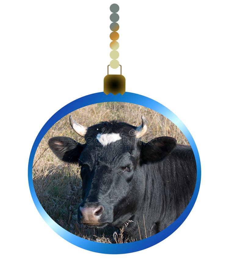 New Year`s ball with the image of the symbol of the year - a bull. Christmas content