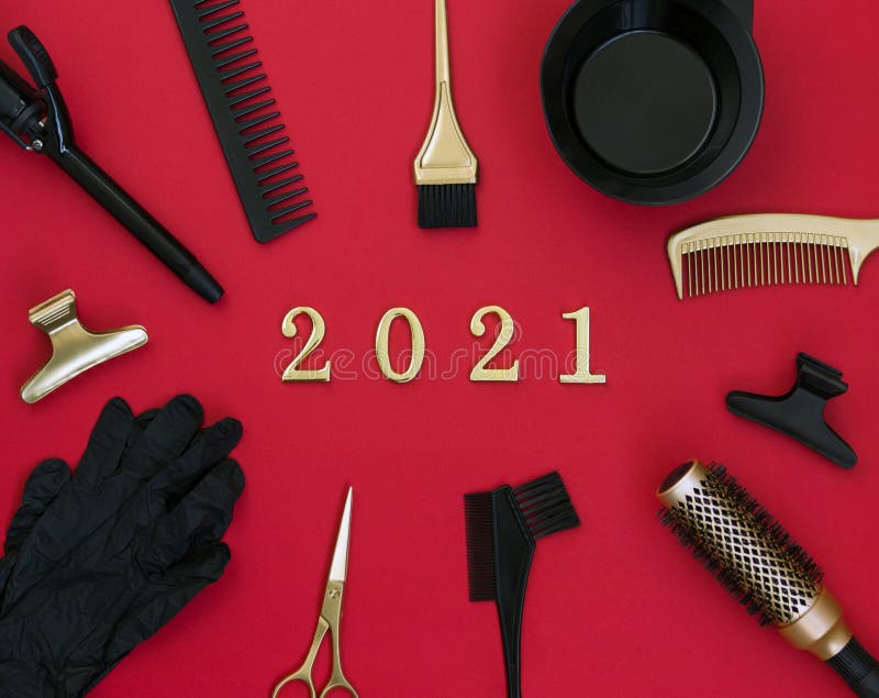 New Year`s Banner with Hairdressing Tools and Numbers 2021 Stock Photo -  Image of greeting, card: 200327742