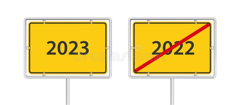 New Year Vector Illustration Yellow Road Sign Isolated White Background New Year Vector Illustration Yellow Road Sign 253540360 