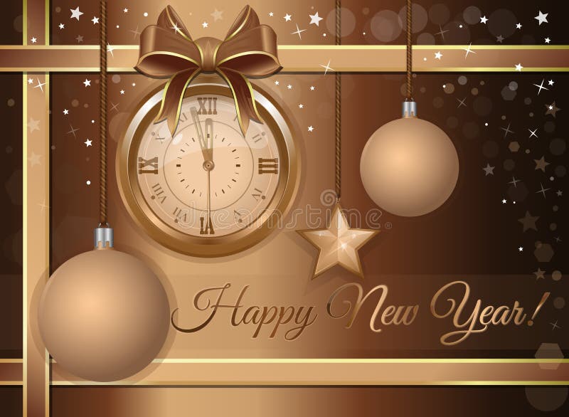 New Years design with a gold antique clock stock illustration New Years design with a gold antique clock stock illustration