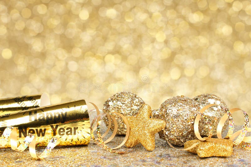 New Years Eve Frame of Glittery Gold Stars, Streamers, Decorations and  Noisemakers, Above View on a Black Background Stock Image - Image of black,  decor: 164692953