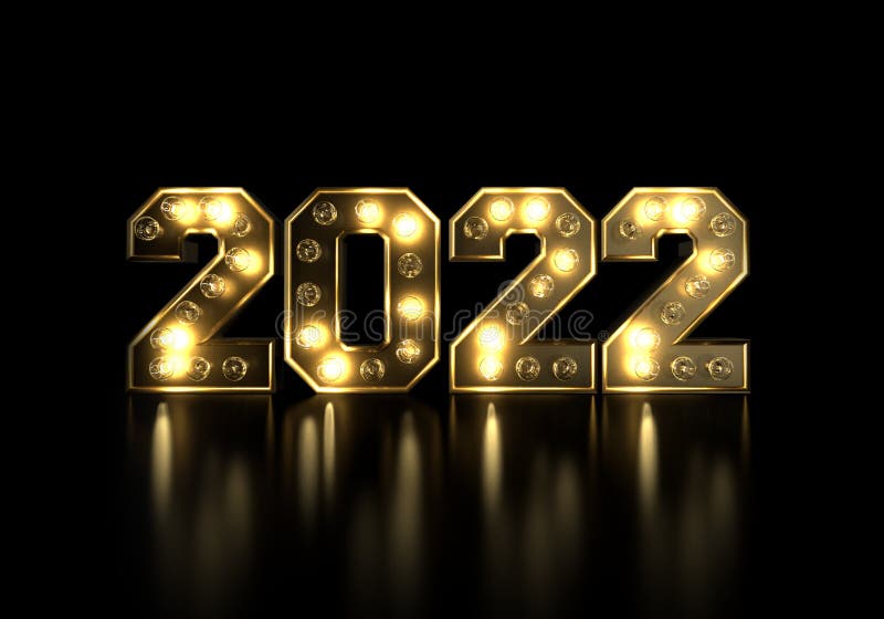 Nový roky předvečer 2022 čísla bliká světla na černém pozadí lesklý odraz.