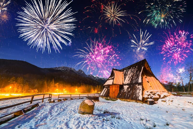 New Years firework display in Tatra mountains