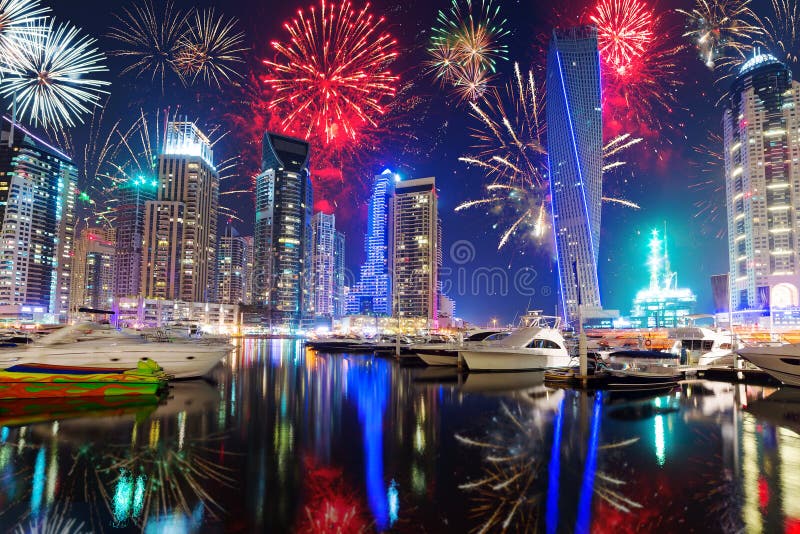 New Years fireworks display in Dubai stock image