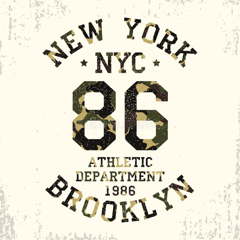 New York, Brooklyn - cammuffi la tipografia per i vestiti di progettazione, maglietta atletica di lerciume Grafici per l'abito di illustrazione di stock New York, Brooklyn - cammuffi la tipografia per i vestiti di progettazione, maglietta atletica di lerciume Grafici per l'abito di illustrazione di stock