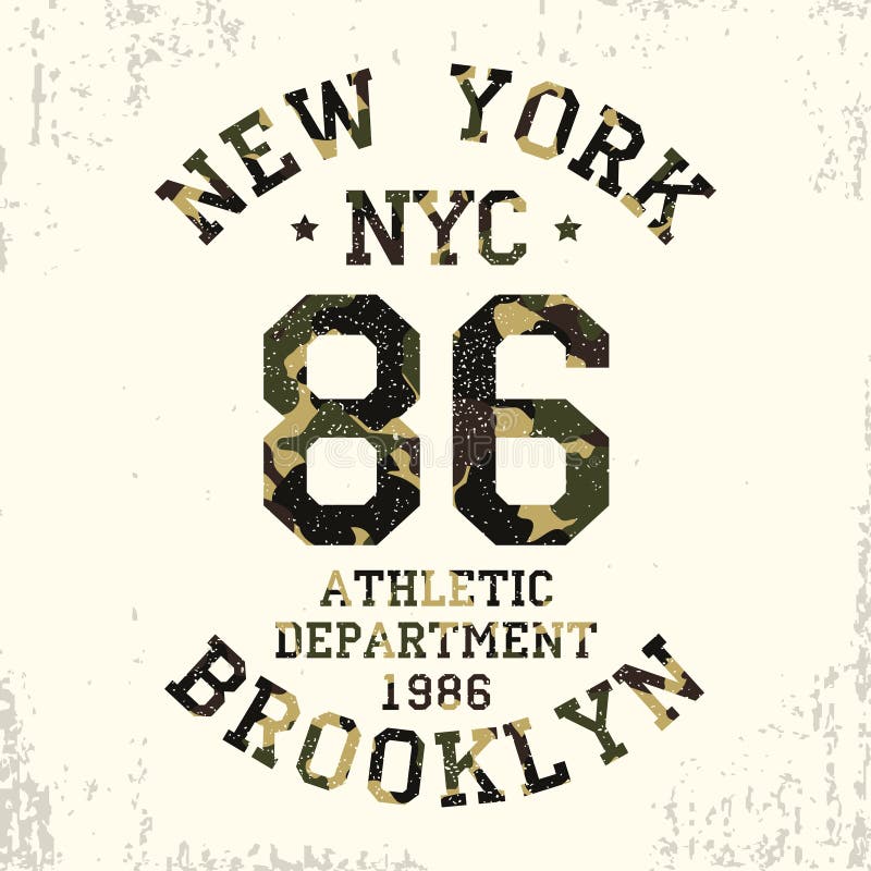 New York Brooklyn - kamouflagegrungetypografi för designkläder, idrotts- t-skjorta Diagram för nummerdräkt vektor
