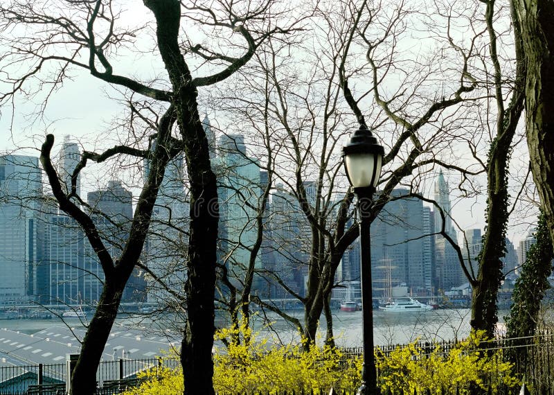 Manhattan financial district ad Pier 17. View from Brooklyn Heights across the East River. Manhattan financial district ad Pier 17. View from Brooklyn Heights across the East River.