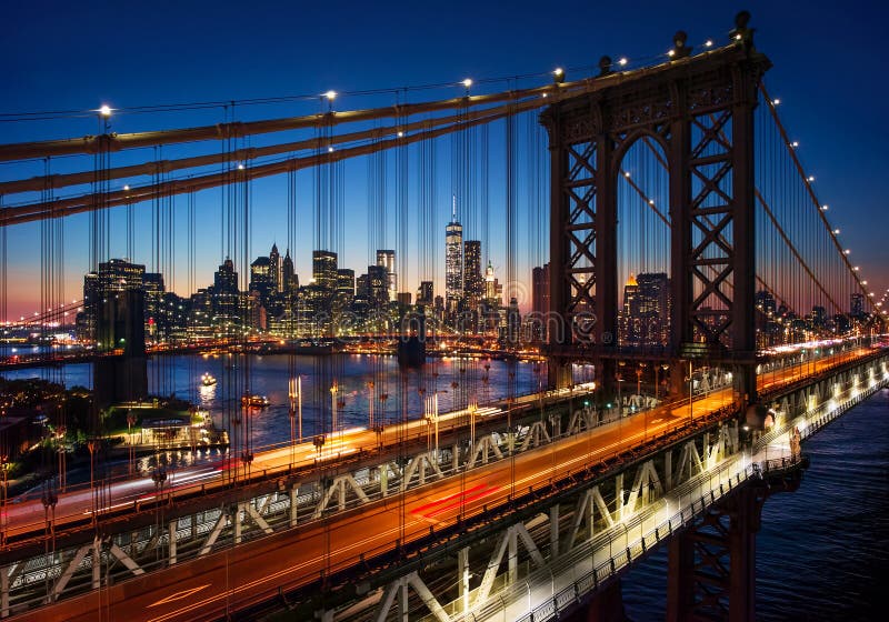 New York City - beautiful sunset over manhattan with manhattan a stock images New York City - beautiful sunset over manhattan with manhattan a stock images