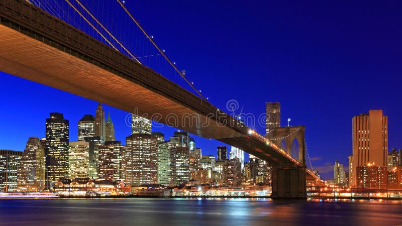 Manhattan Skyline at Night stock image. Image of york, night - 396407