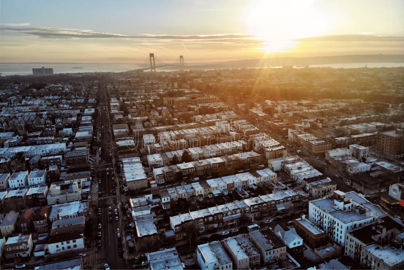 New York City Brooklyn neighborhood with private houses. Aerial view