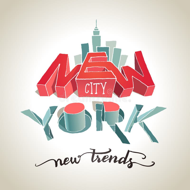 New York city 3d typography illustration