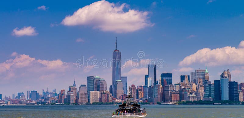 New York City June 2013 Tourist Boat With Manhattan View Stock Photo