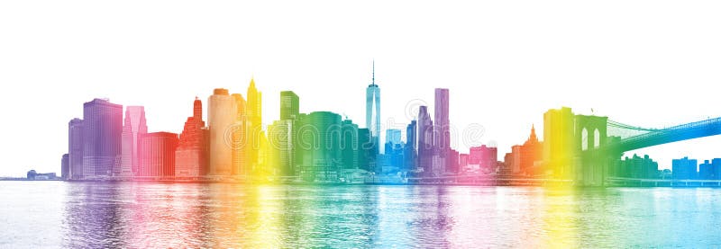 New York City - l'arc-en-ciel colore la silhouette du skyscrap de Manhattan