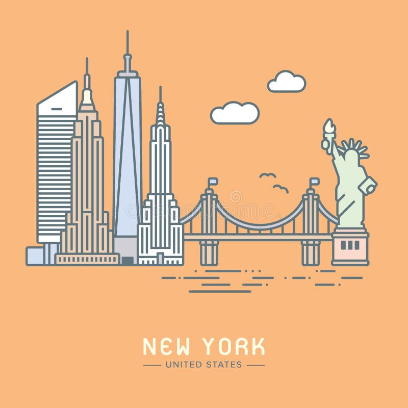 New York City landmarks flat vector illustration vector illustration New York City landmarks flat vector illustration vector illustration