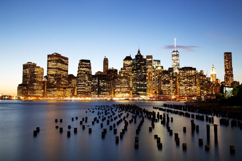 New York City Manhattan Downtown at Dusk Stock Photo - Image of ...