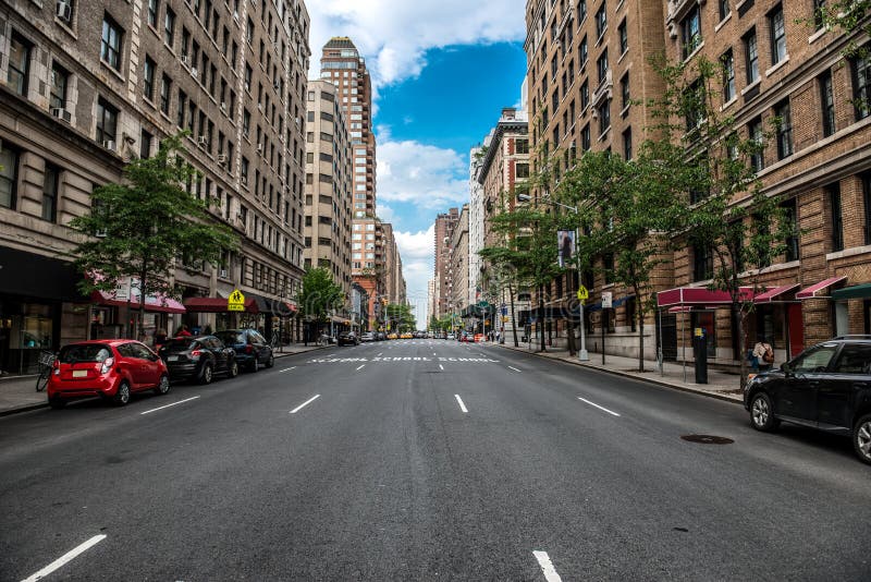 New York City Manhattan empty street at Midtown at sunny day. New York City Manhattan empty street at Midtown at sunny day.