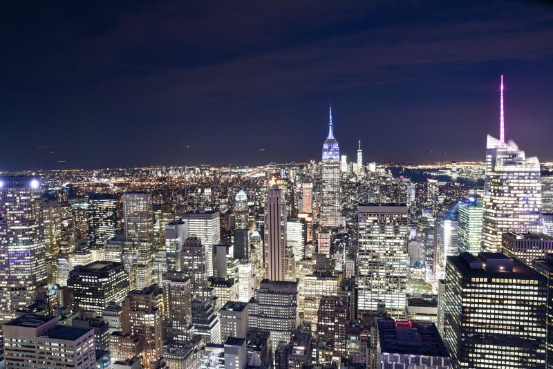 New York City Midtown Skyline, Empire State Building at Night Editorial ...