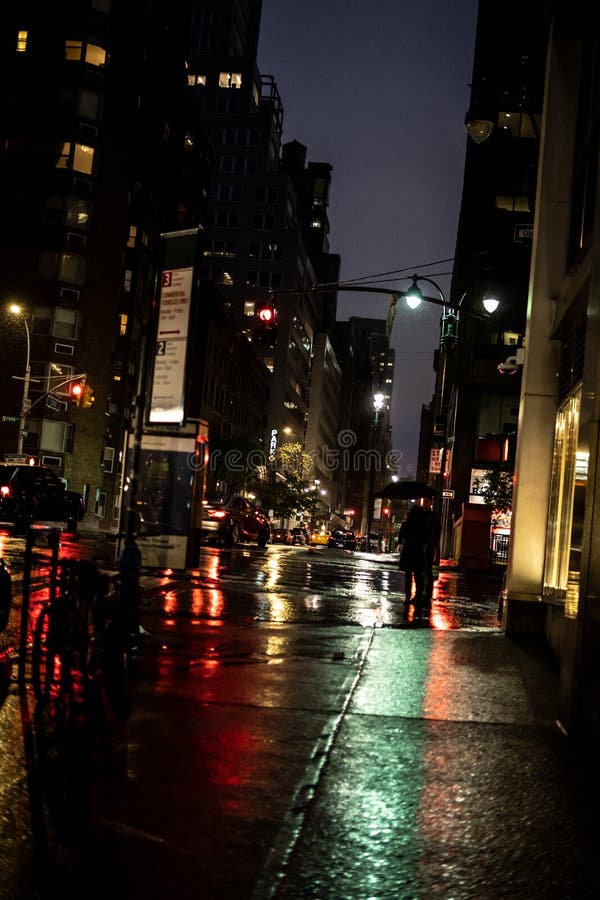 New York City at Night during Rain and Fog, New York City Image Stock ...