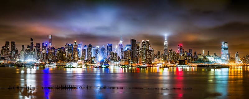 New York City Panorama on a cloudy night stock photo New York City Panorama on a cloudy night stock photo