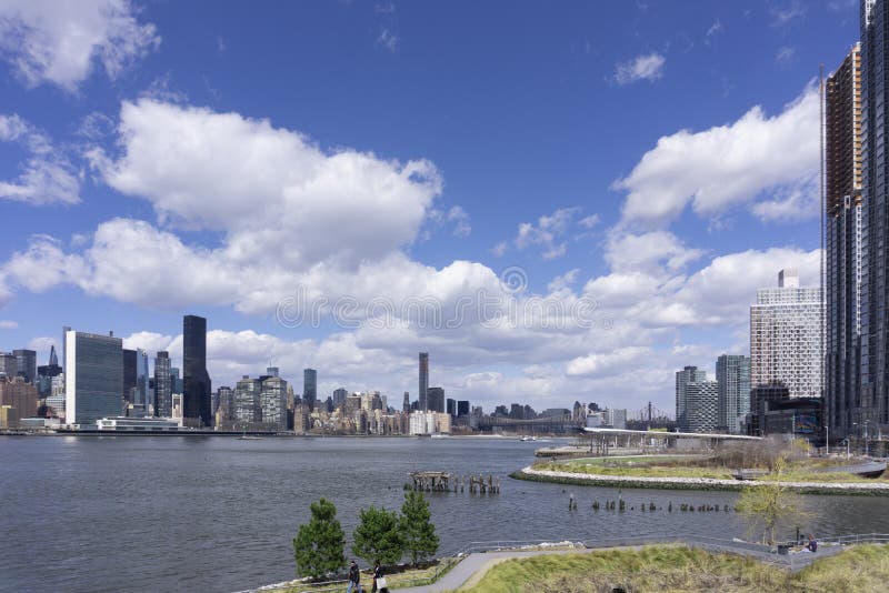 New York City Panorama With Manhattan Skyline Over East River Stock