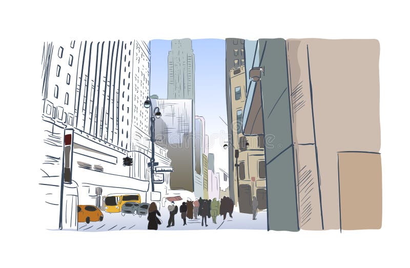 New York City skissar gataillustratörvattenfärgen vektor illustrationer New York City skissar gataillustratörvattenfärgen vektor illustrationer