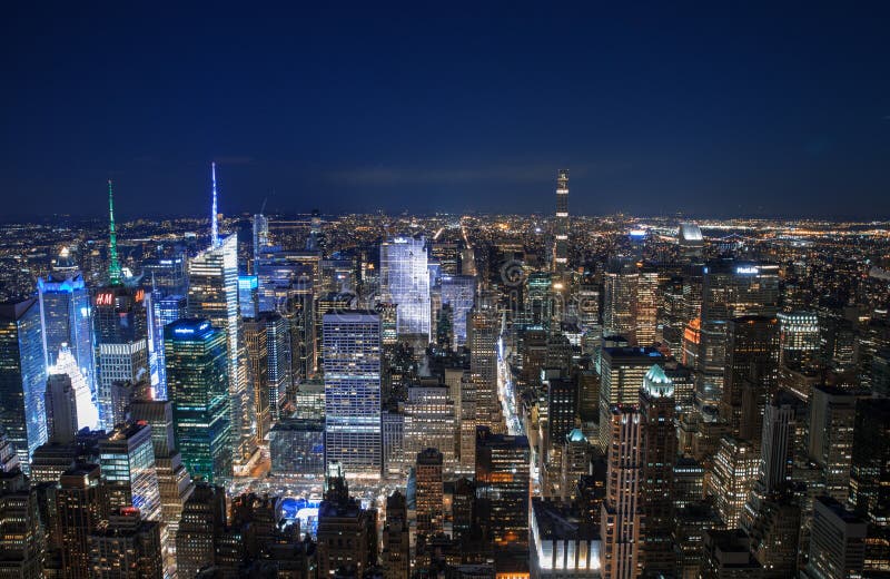 New York City Skyline Aerial Panorama View at Night with Times ...