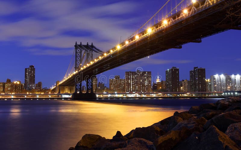 Manhattan Bridge with NYC Skyline Stock Photo - Image of bridge ...