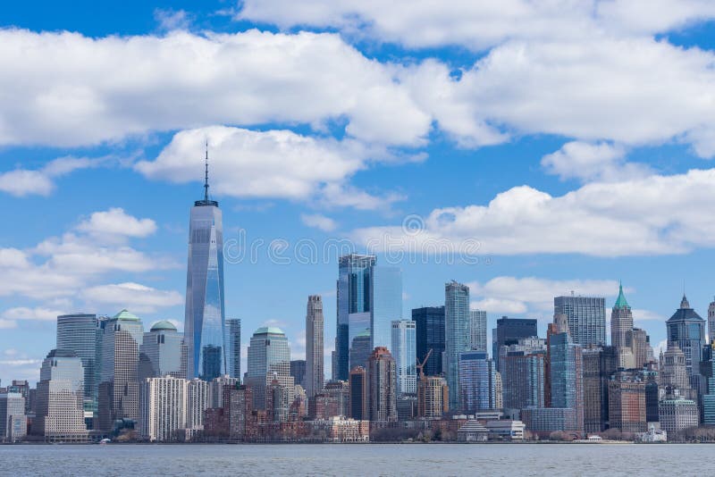 New York City Skyline in Manhattan downtown with One World Trade Center and skyscrapers on sunny day USA