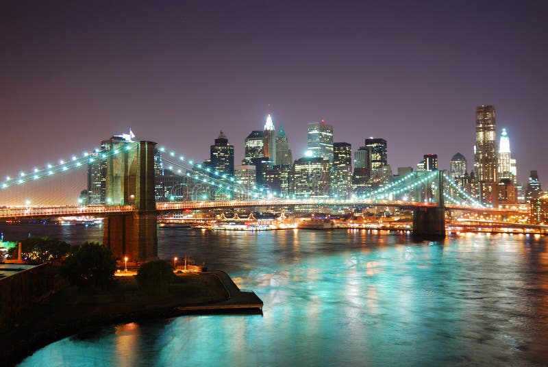 New York City Skyline at Night Stock Image - Image of downtown, river ...